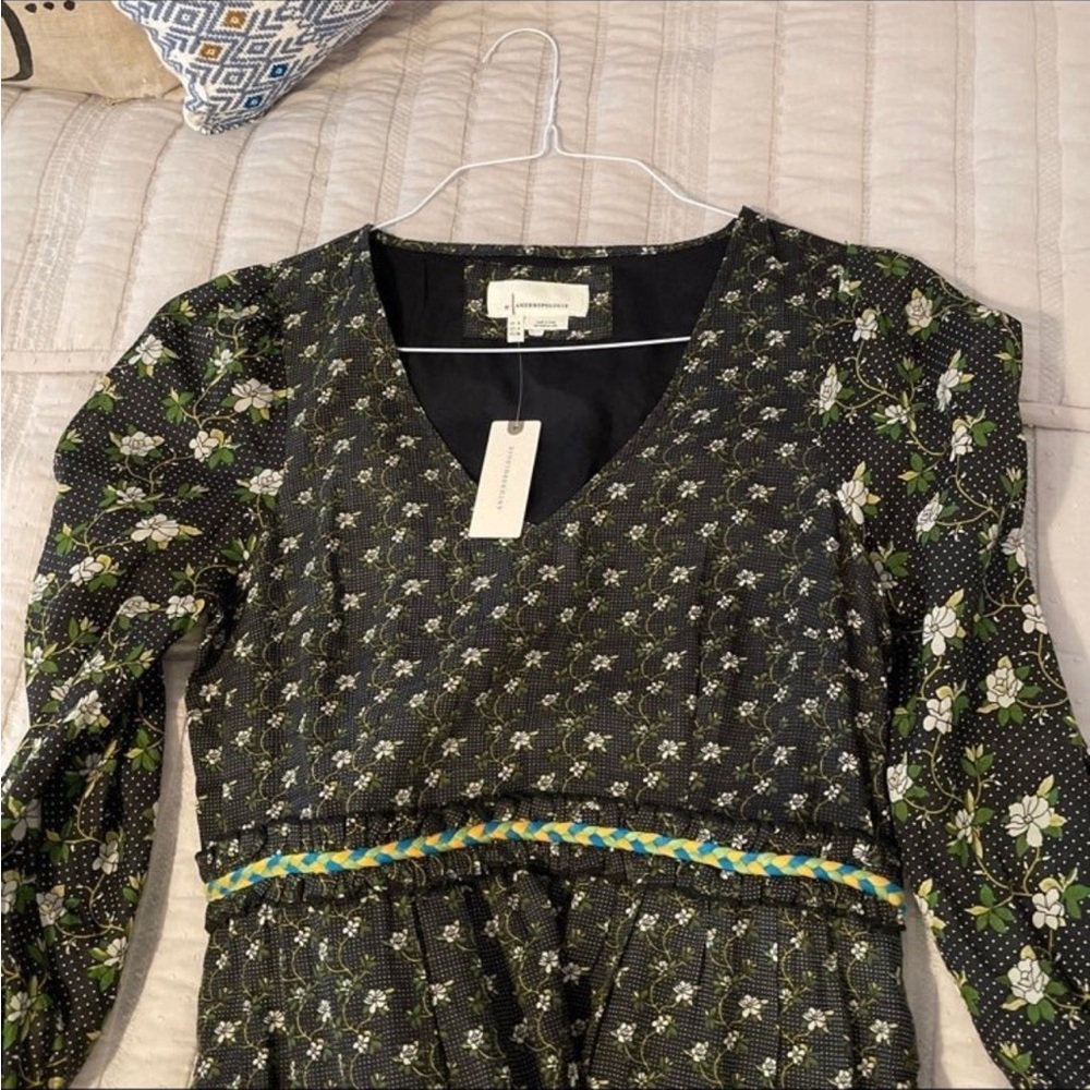 Anthropologie Tiered Maxi Bohemian feminine floral green spring dress Sz 4 Small - Picture 3 of 4